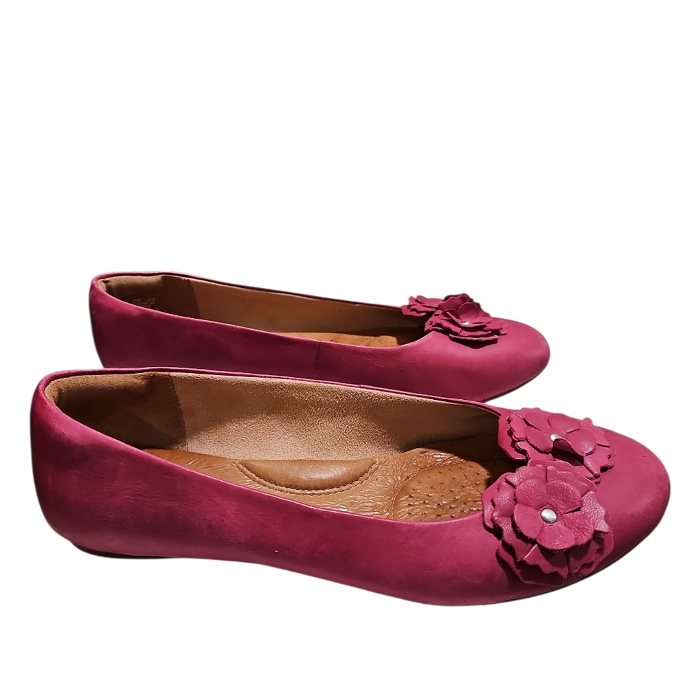 Clarks Artisan Pink Leather Flower Flats 9W Comfort Slip On Ballet Shoes Boho - Picture 5 of 8